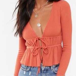 FOREVER 21 Ribbed Tie-Front Top